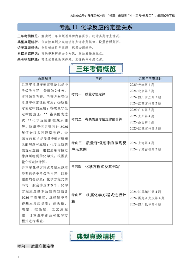 专题11化学反应的定量关系（解析版）_02中考总复习（2026版更新中）_05-化学-中考总复习_2026年中考复习（更新中）_备战2026年中考化学真题题源解密
