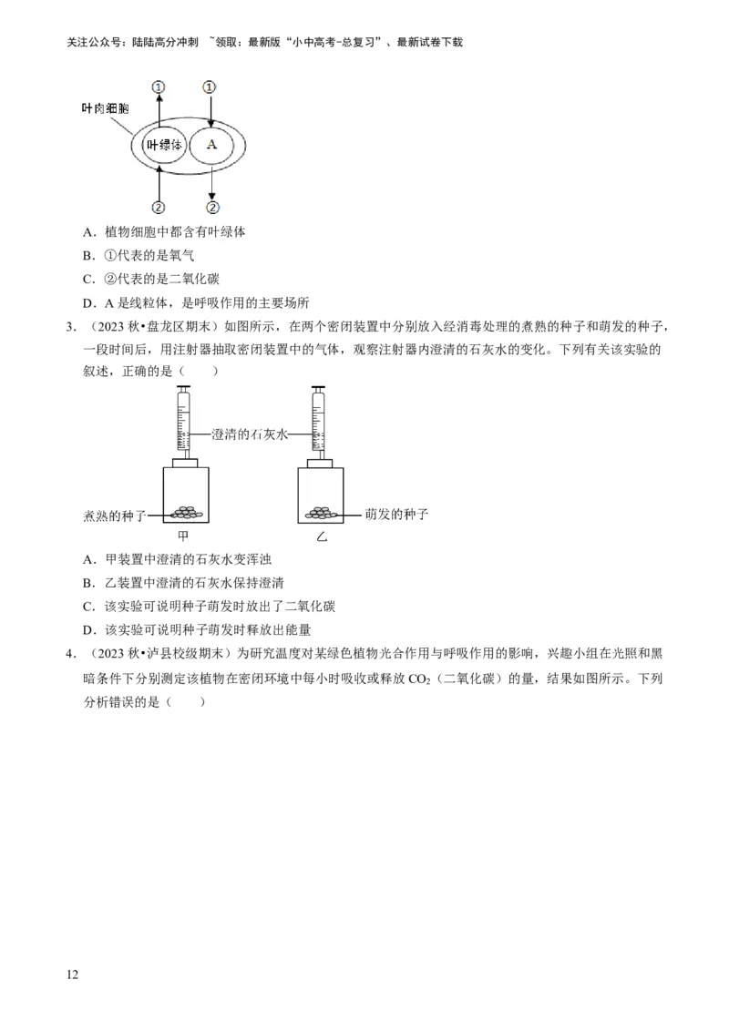 专题09绿色植物的三大生理作用（原卷版）_02中考总复习（2026版更新中）_08-生物-中考总复习_2024年中考复习资料_专项复习_备战2024年中考生物真题题源解密