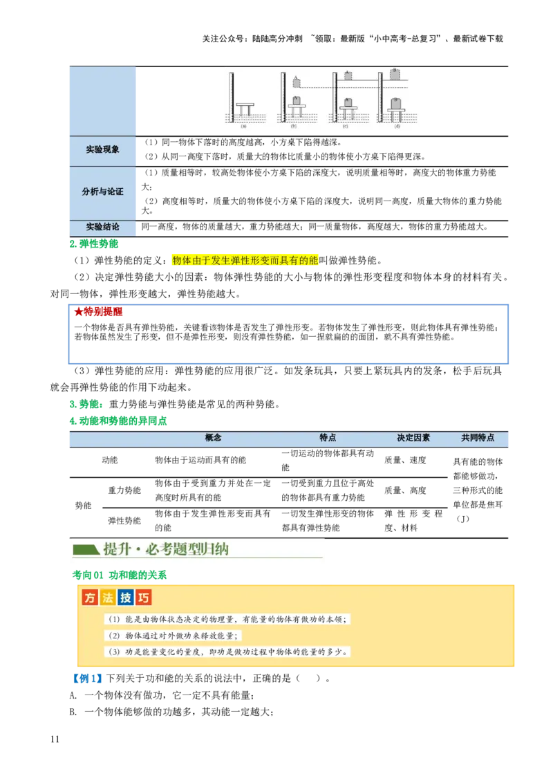 专题12功和机械能（4考点+11考向）（讲义）（原卷版）_02中考总复习（2026版更新中）_04-物理-中考总复习_2024年中考复习资料_一轮复习_配套讲义（原卷版+解析版）
