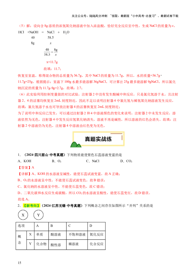 专题09常见的酸和碱（练习）（解析版）_02中考总复习（2026版更新中）_05-化学-中考总复习_2025年中考复习资料_2025中考化学一轮复习讲义+课件_练习_专题09常见的酸和碱（练习）