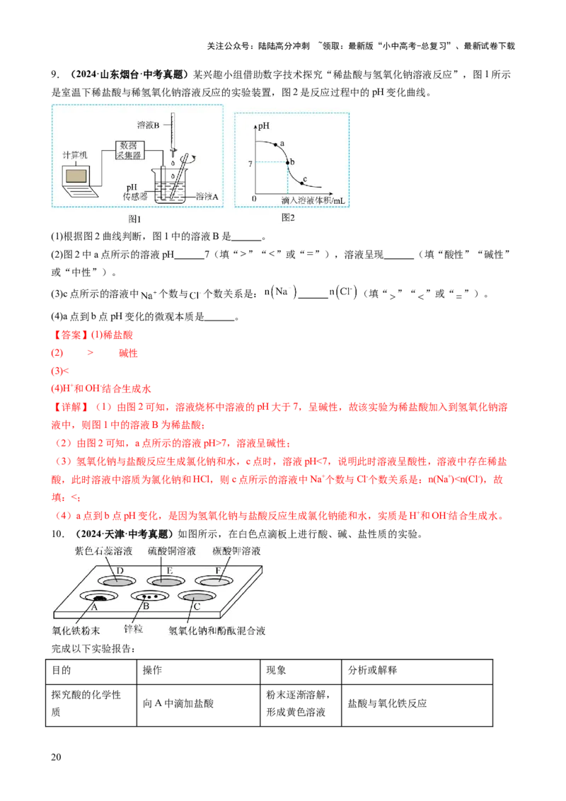 专题09常见的酸和碱（练习）（解析版）_02中考总复习（2026版更新中）_05-化学-中考总复习_2025年中考复习资料_2025中考化学一轮复习讲义+课件_练习_专题09常见的酸和碱（练习）