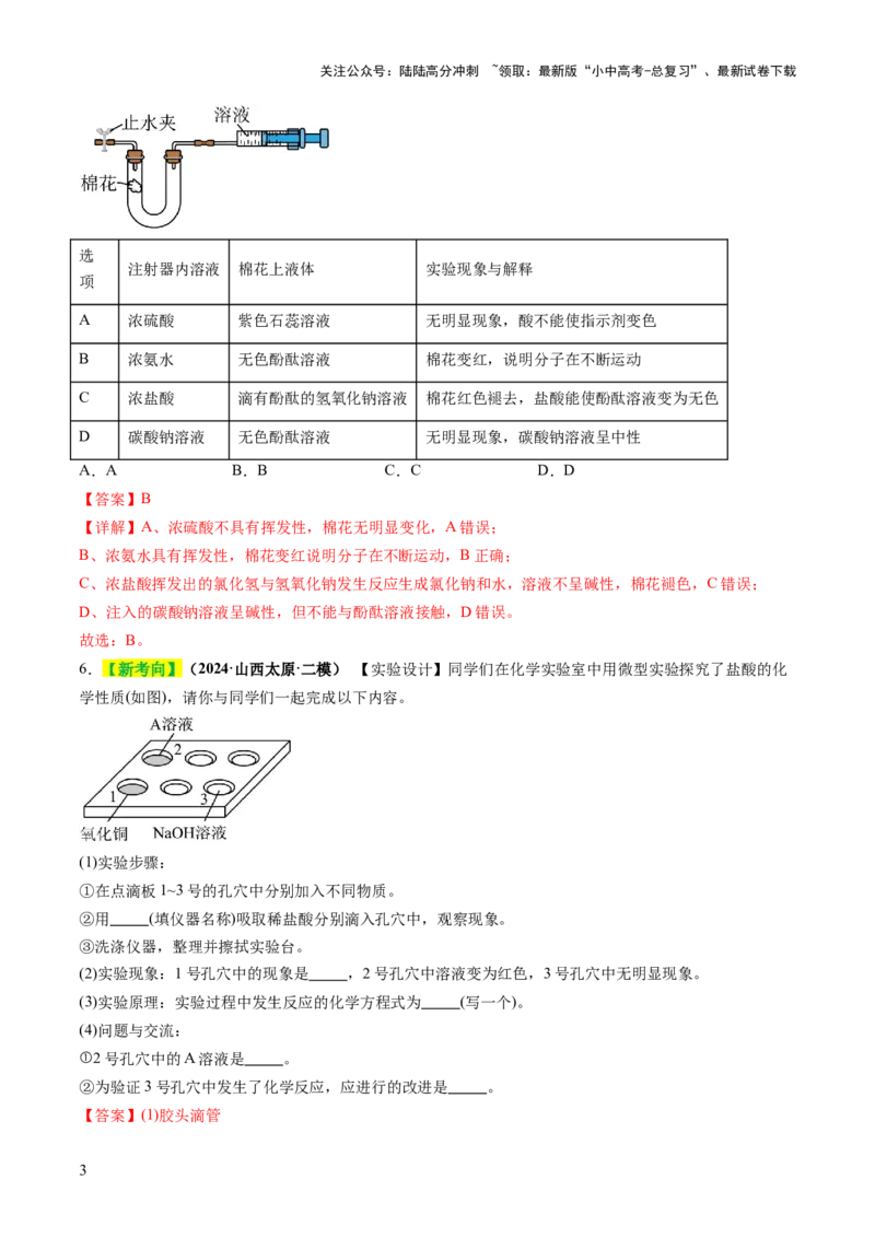 专题09常见的酸和碱（练习）（解析版）_02中考总复习（2026版更新中）_05-化学-中考总复习_2025年中考复习资料_2025中考化学一轮复习讲义+课件_练习_专题09常见的酸和碱（练习）