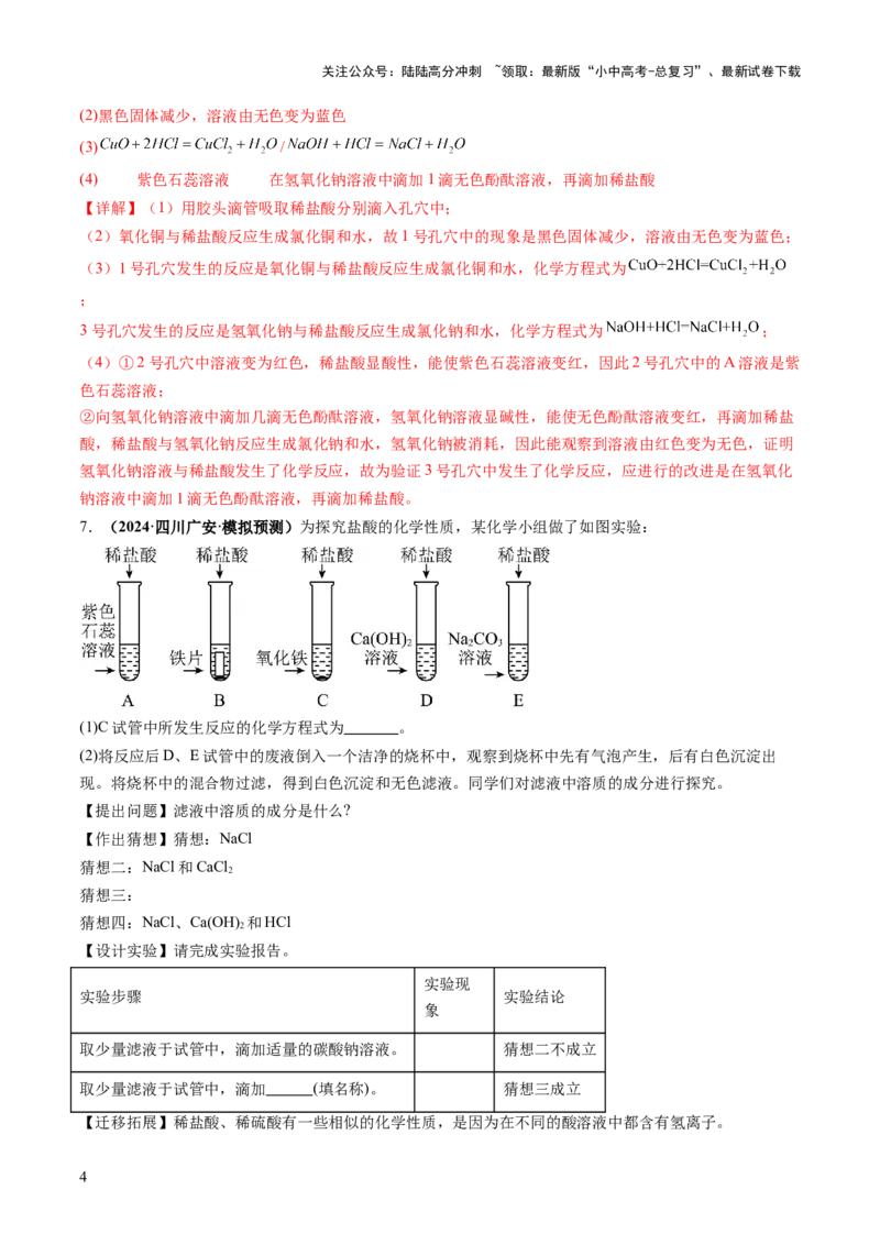 专题09常见的酸和碱（练习）（解析版）_02中考总复习（2026版更新中）_05-化学-中考总复习_2025年中考复习资料_2025中考化学一轮复习讲义+课件_练习_专题09常见的酸和碱（练习）