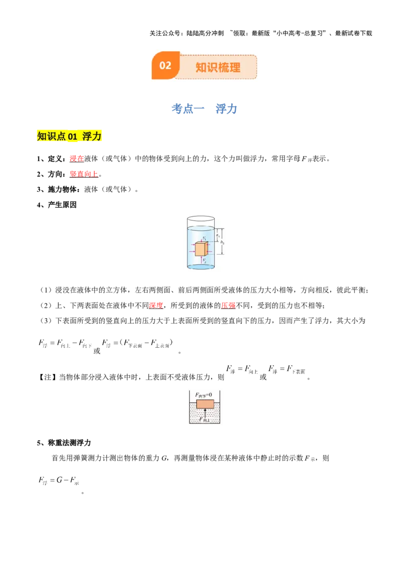 专题11浮力（4大模块知识清单+4个易混易错+7种方法技巧+典例真题精析）（解析版）_02中考总复习（2026版更新中）_04-物理-中考总复习_2025年中考复习资料_2025年中考物理一轮知识梳理