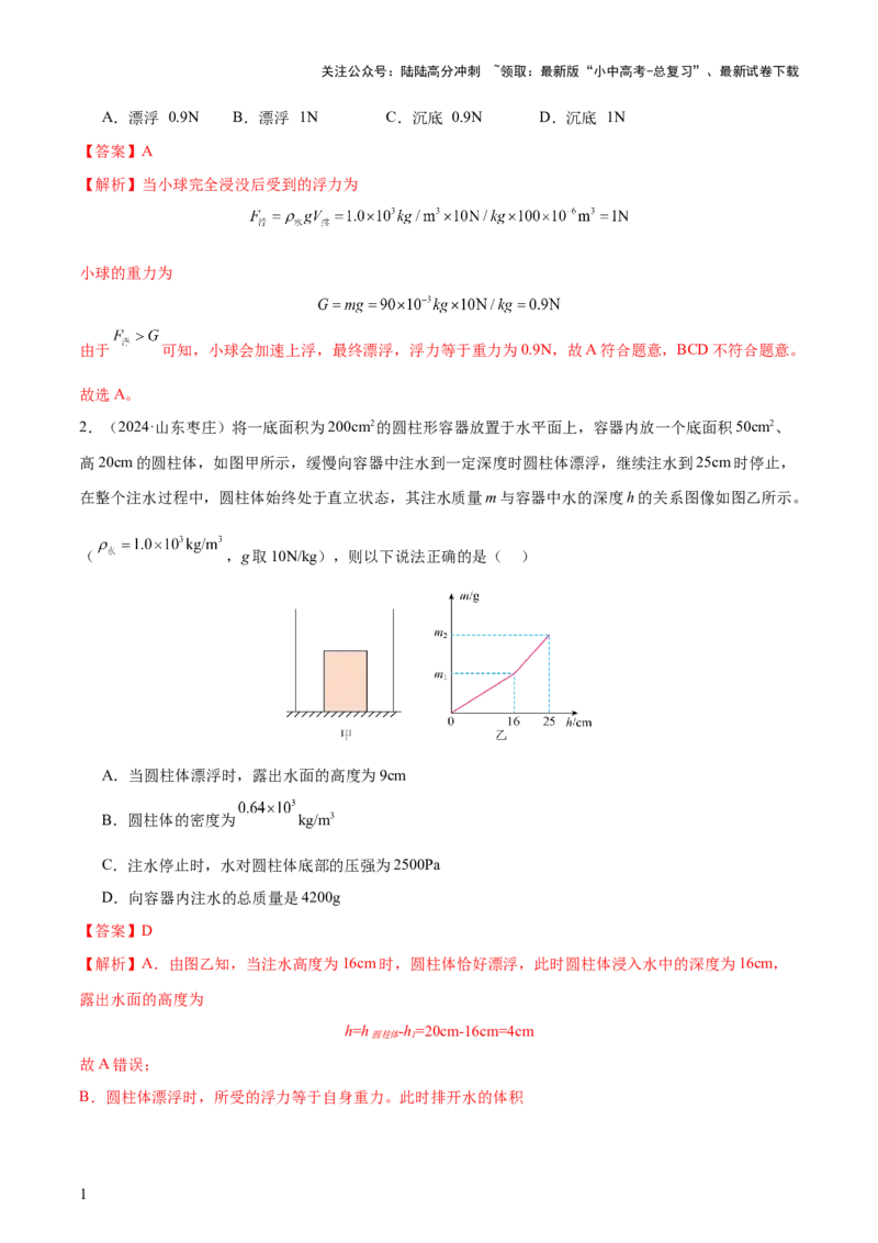 专题11浮力（4大模块知识清单+4个易混易错+7种方法技巧+典例真题精析）（解析版）_02中考总复习（2026版更新中）_04-物理-中考总复习_2025年中考复习资料_2025年中考物理一轮知识梳理