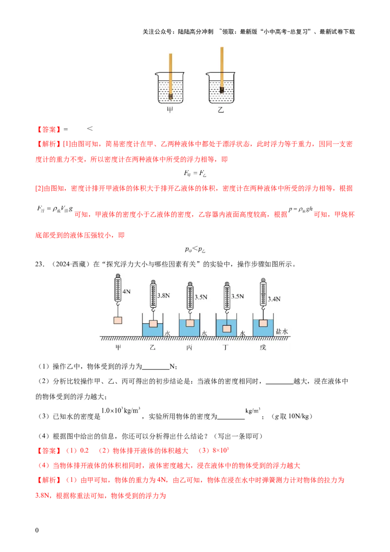专题11浮力（4大模块知识清单+4个易混易错+7种方法技巧+典例真题精析）（解析版）_02中考总复习（2026版更新中）_04-物理-中考总复习_2025年中考复习资料_2025年中考物理一轮知识梳理