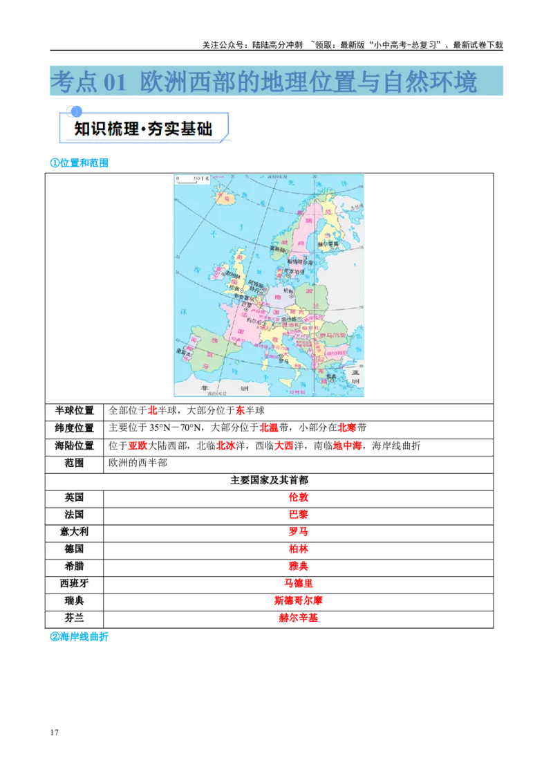 专题11中东（西亚）和欧洲西部（讲义）（原卷版）_02中考总复习（2026版更新中）_09-地理-中考总复习_2024年中考复习资料_一轮复习_❤2024年中考地理一轮复习讲练测（全国通用）