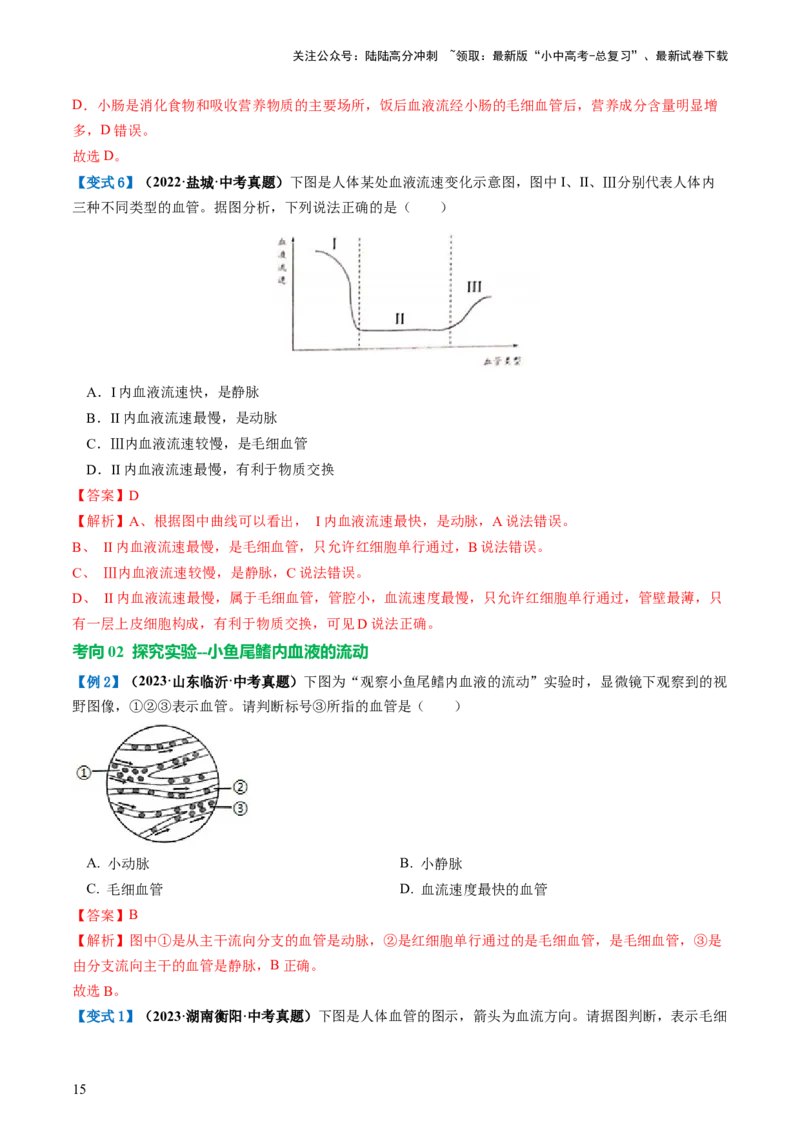 专题12人体内物质的运输（讲义）（解析版）_02中考总复习（2026版更新中）_08-生物-中考总复习_2024年中考复习资料_一轮复习_❤2024年中考生物一轮复习讲练测（全国通用）_讲义