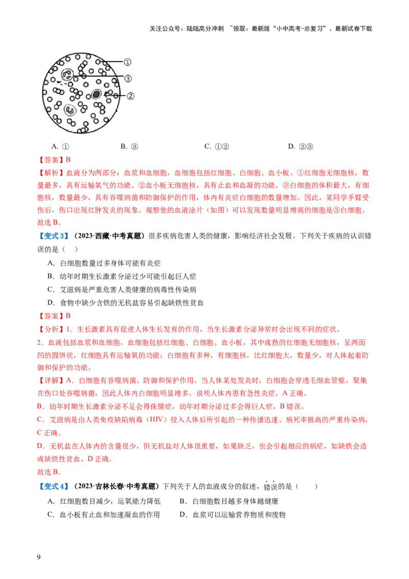 专题12人体内物质的运输（讲义）（解析版）_02中考总复习（2026版更新中）_08-生物-中考总复习_2024年中考复习资料_一轮复习_❤2024年中考生物一轮复习讲练测（全国通用）_讲义