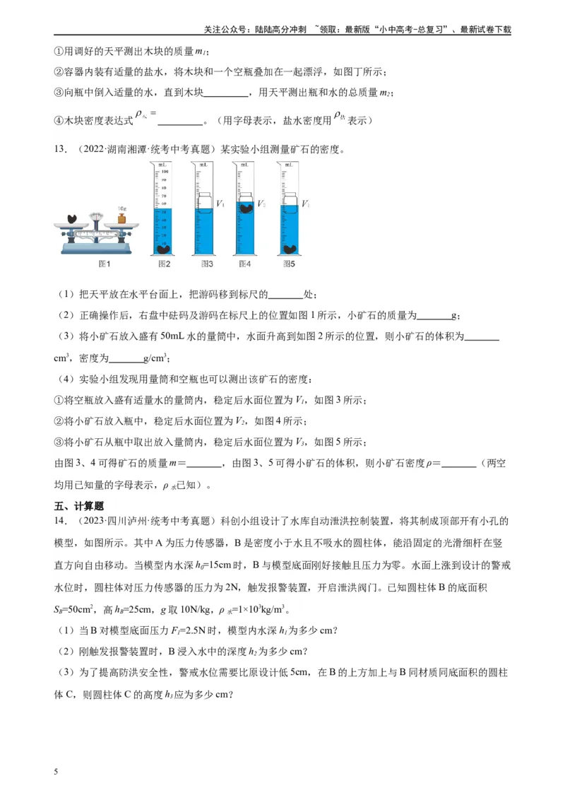 专题10浮力10.3物体的浮沉条件及应用（学生版）_02中考总复习（2026版更新中）_04-物理-中考总复习_2024年中考复习资料_专项复习资料