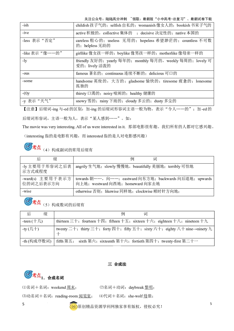 专题11.构词法考点聚焦和精讲解析版）_02中考总复习（2026版更新中）_03-英语-中考总复习_2024年中考复习资料_一轮复习_备战2024年中考英语一轮复习考点帮（全国通用）