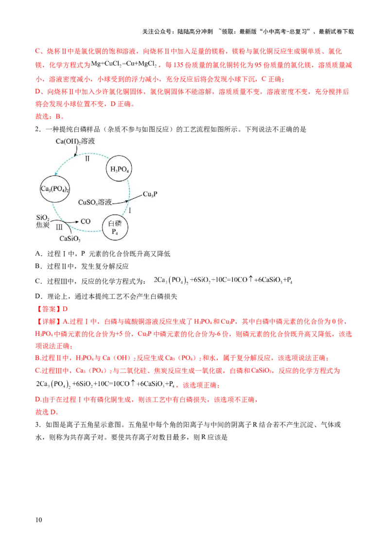 专题10常见的盐（练习）（解析版）_02中考总复习（2026版更新中）_05-化学-中考总复习_2025年中考复习资料_2025中考化学一轮复习讲义+课件_练习_专题10常见的盐（练习）