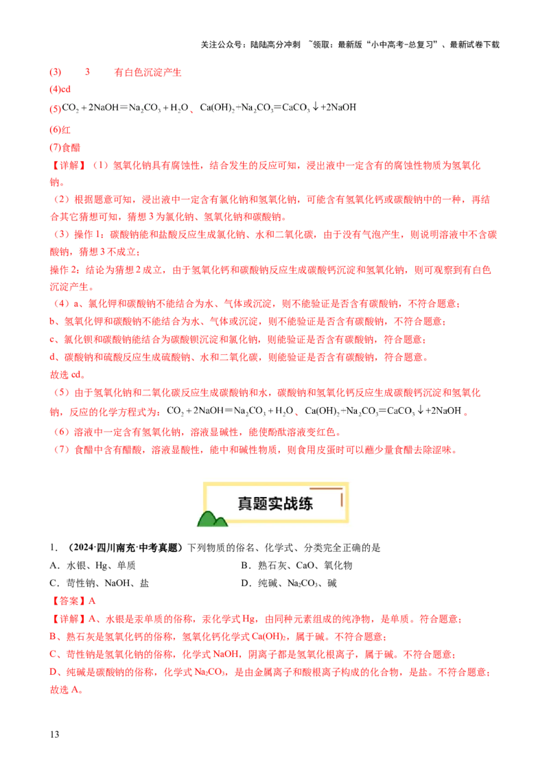 专题10常见的盐（练习）（解析版）_02中考总复习（2026版更新中）_05-化学-中考总复习_2025年中考复习资料_2025中考化学一轮复习讲义+课件_练习_专题10常见的盐（练习）