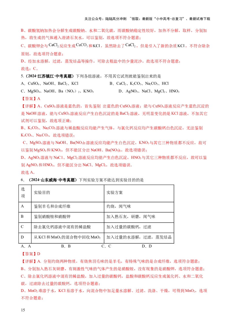 专题10常见的盐（练习）（解析版）_02中考总复习（2026版更新中）_05-化学-中考总复习_2025年中考复习资料_2025中考化学一轮复习讲义+课件_练习_专题10常见的盐（练习）