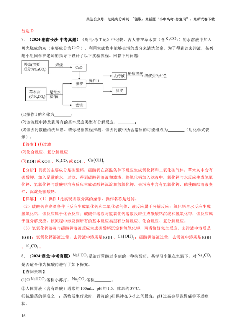 专题10常见的盐（练习）（解析版）_02中考总复习（2026版更新中）_05-化学-中考总复习_2025年中考复习资料_2025中考化学一轮复习讲义+课件_练习_专题10常见的盐（练习）