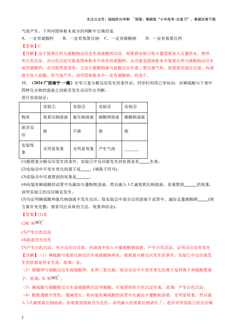 专题10常见的盐（练习）（解析版）_02中考总复习（2026版更新中）_05-化学-中考总复习_2025年中考复习资料_2025中考化学一轮复习讲义+课件_练习_专题10常见的盐（练习）