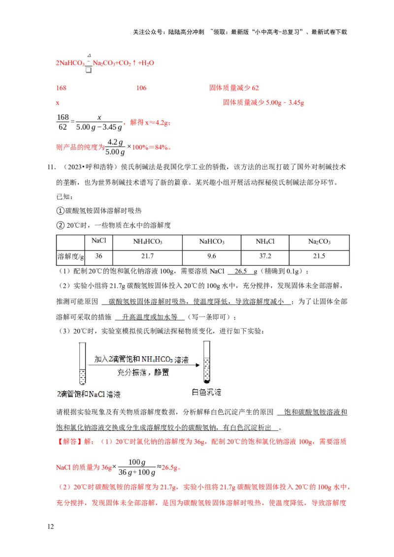 专题12盐和化肥（解析版）_02中考总复习（2026版更新中）_05-化学-中考总复习_2024年中考复习资料_专项复习资料_2024年中考化学复习考点一遍过（全国通用）