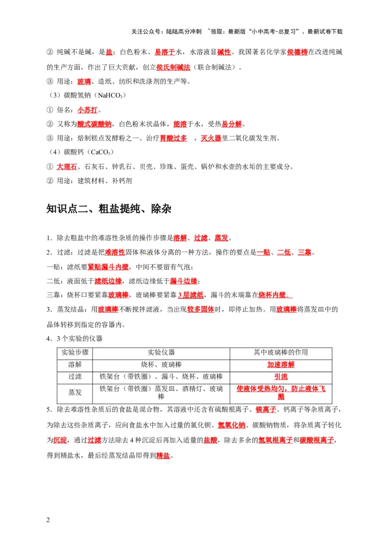 专题12盐和化肥（解析版）_02中考总复习（2026版更新中）_05-化学-中考总复习_2024年中考复习资料_专项复习资料_2024年中考化学复习考点一遍过（全国通用）