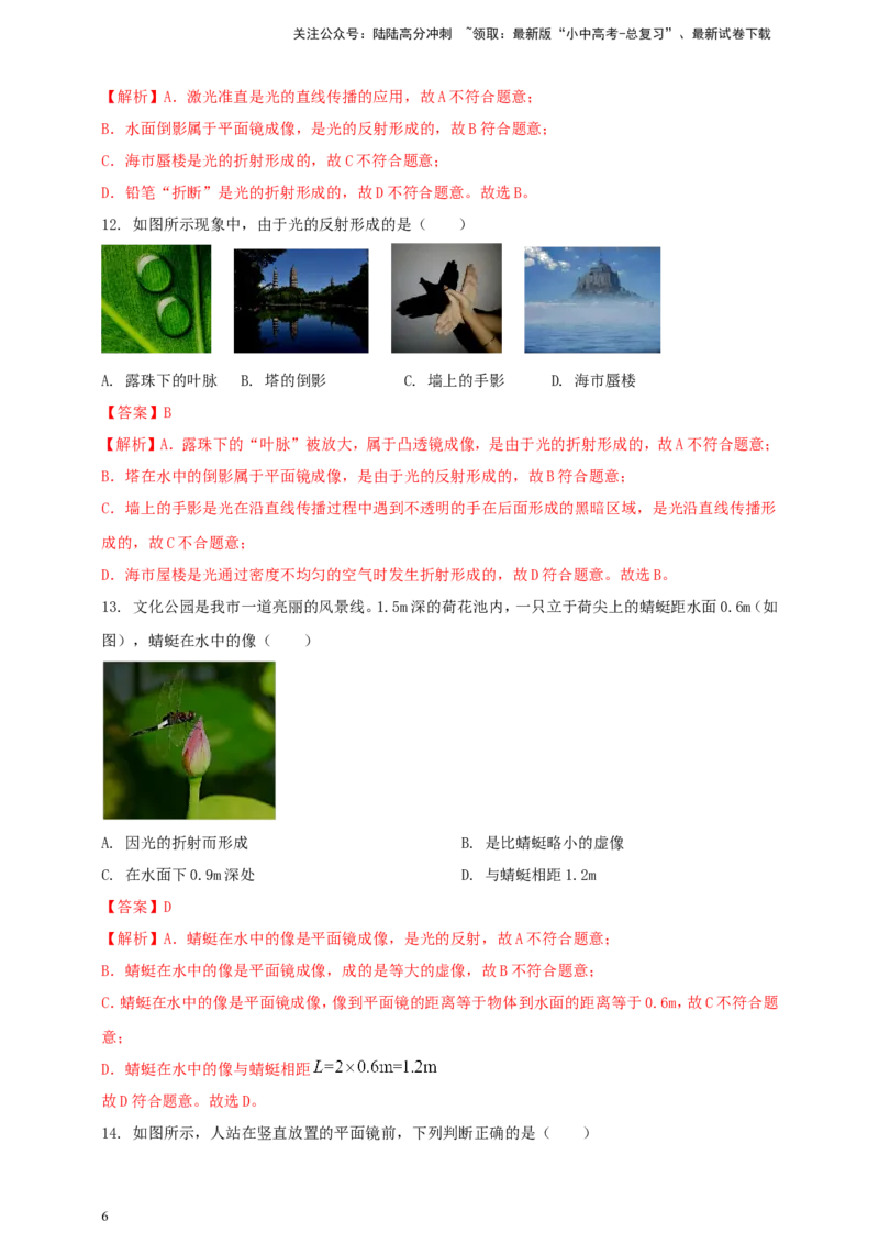 专题10光现象情景类问题（解析版）_02中考总复习（2026版更新中）_04-物理-中考总复习_2024年中考复习资料_二轮复习