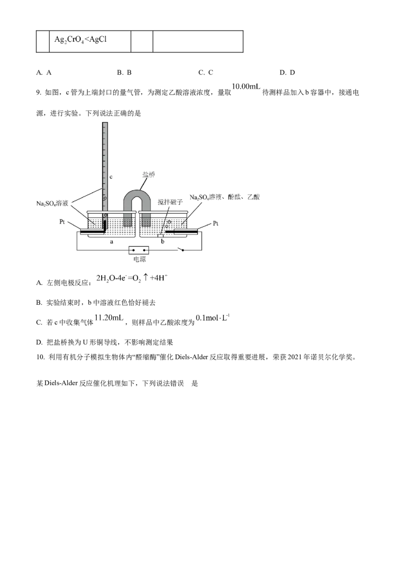 2022年高考化学真题（辽宁自主命题）（原卷版）_全国卷+地方卷_5.化学_1.化学高考真题试卷_2022年高考-化学_2022年辽宁卷-化学