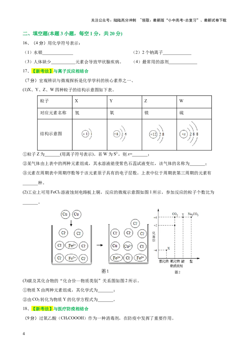 专题10化学式与化学用语（测试）-2024年中考化学一轮复习讲练测（全国通用）（原卷版）_02中考总复习（2026版更新中）_05-化学-中考总复习_2024年中考复习资料_一轮复习资料