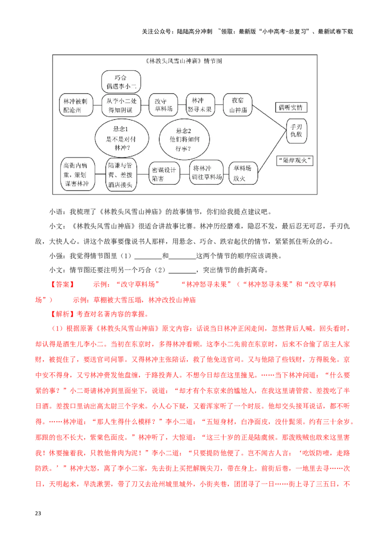 专题10《水浒传》真题精练（单一题）（解析版）－备战2024年中考语文名著阅读知识（考点）梳理+真题演练_02中考总复习（2026版更新中）_01-语文-中考总复习_2024年中考资料_专项复习资料