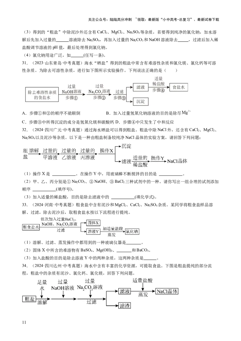 专题09盐和化肥（原卷版）_02中考总复习（2026版更新中）_05-化学-中考总复习_2026年中考复习（更新中）_好题汇编三年（2023-2025）中考化学真题分类汇编（全国通用）