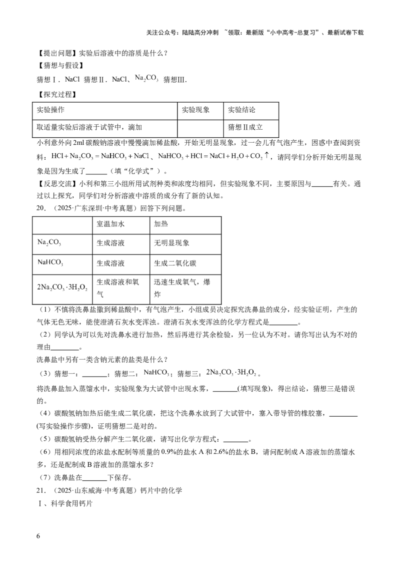 专题09盐和化肥（原卷版）_02中考总复习（2026版更新中）_05-化学-中考总复习_2026年中考复习（更新中）_好题汇编三年（2023-2025）中考化学真题分类汇编（全国通用）
