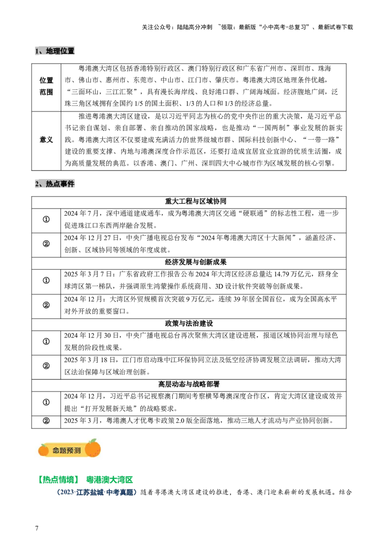 专题10中国重点、热点区域（讲练）（原卷版）_02中考总复习（2026版更新中）_09-地理-中考总复习_2025中考地理复习资料_2025中考二轮课件ppt+讲义+练习地理_讲义+练习