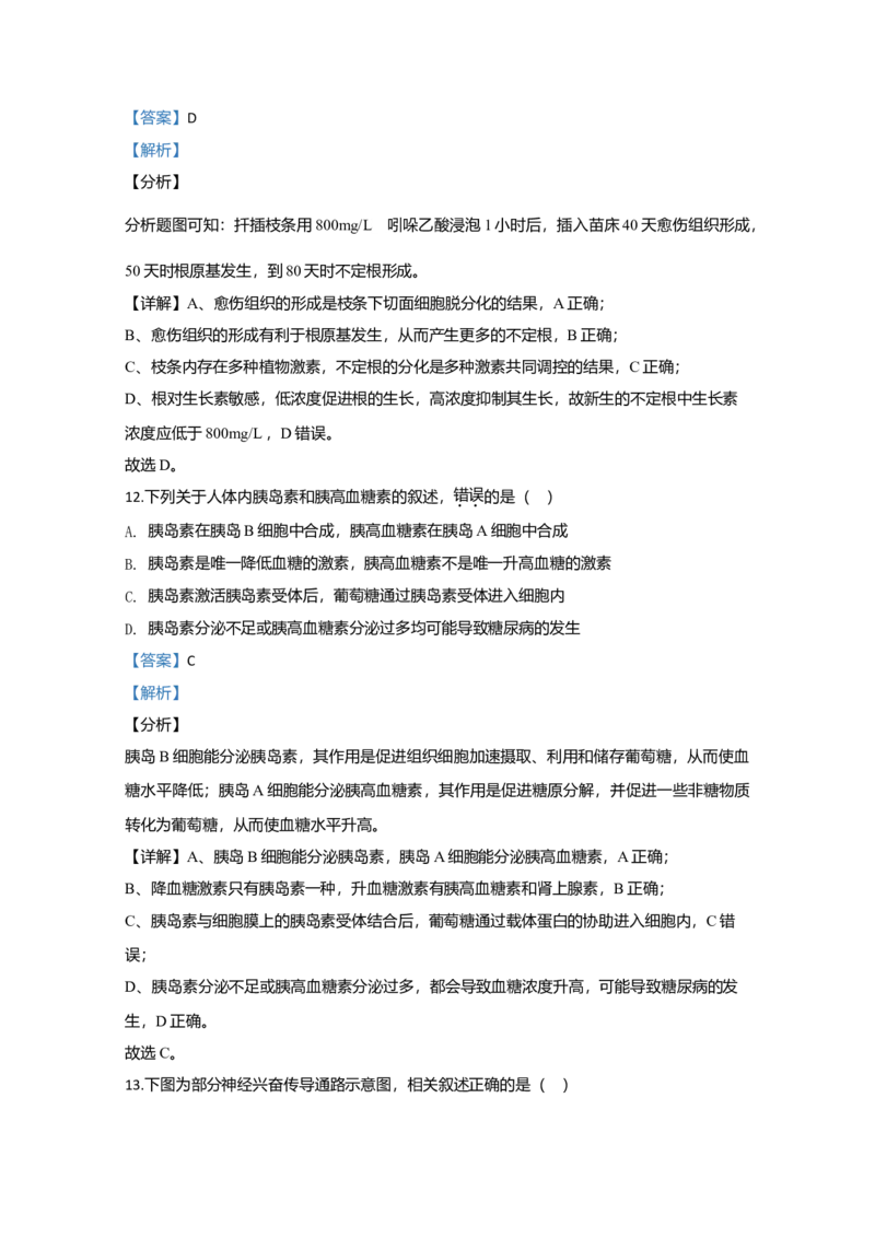 2020年江苏省高考生物试卷解析版_全国卷+地方卷_6.生物_1.生物高考真题试卷_2008-2020年_地方卷_江苏高考生物07-20_A4word版