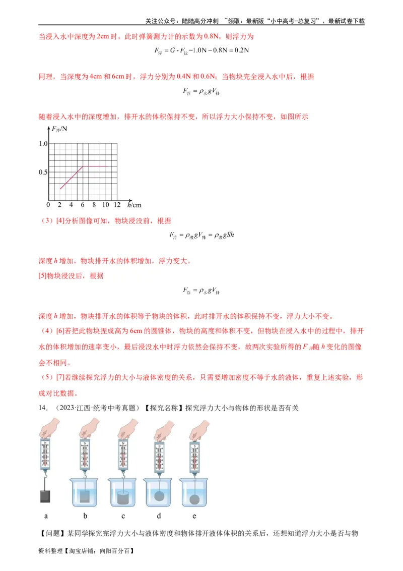 专题10浮力10.1浮力（教师版）_02中考总复习（2026版更新中）_04-物理-中考总复习_2024年中考复习资料_专项复习资料_完三年（2021&mdash;2023）中考真题分项精编（全国通用）