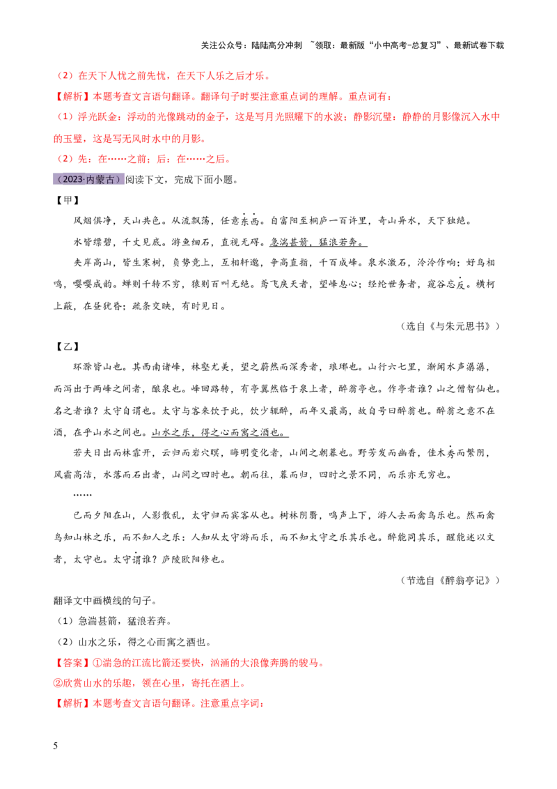 专题10句子翻译（讲练）-2024年中考语文二轮复习讲练测（全国通用）（解析版）_02中考总复习（2026版更新中）_01-语文-中考总复习_2024年中考资料_二轮复习_讲义