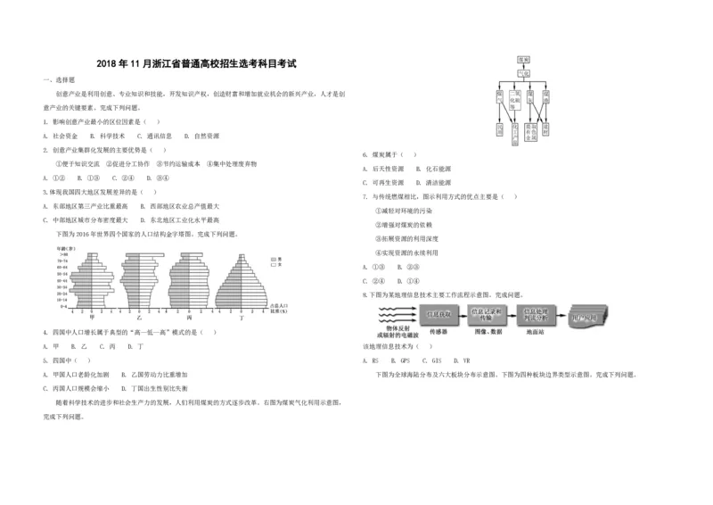 2018年浙江省高考地理11月（原卷版）_全国卷+地方卷_8.地理_1.地理高考真题试卷_2008-2020年_地方卷_浙江高考地理08-21_A3word版_PDF版（赠送）