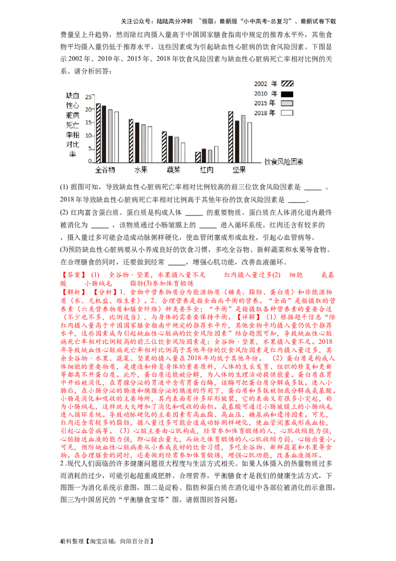 专题12人体的营养（解析版）_02中考总复习（2026版更新中）_08-生物-中考总复习_2024年中考复习资料_一轮复习_配套练习_教师版（含答案解析）