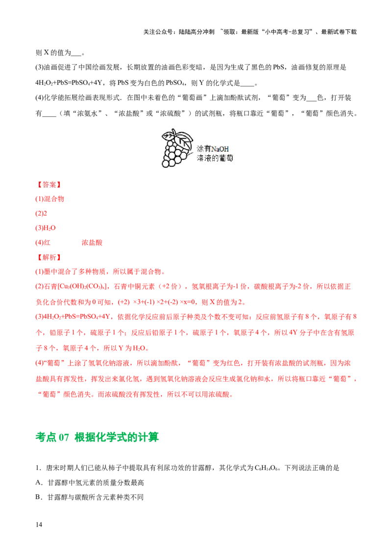 专题10化学式与化学用语（练习）-2024年中考化学一轮复习讲练测（全国通用）（解析版）_02中考总复习（2026版更新中）_05-化学-中考总复习_2024年中考复习资料_一轮复习资料