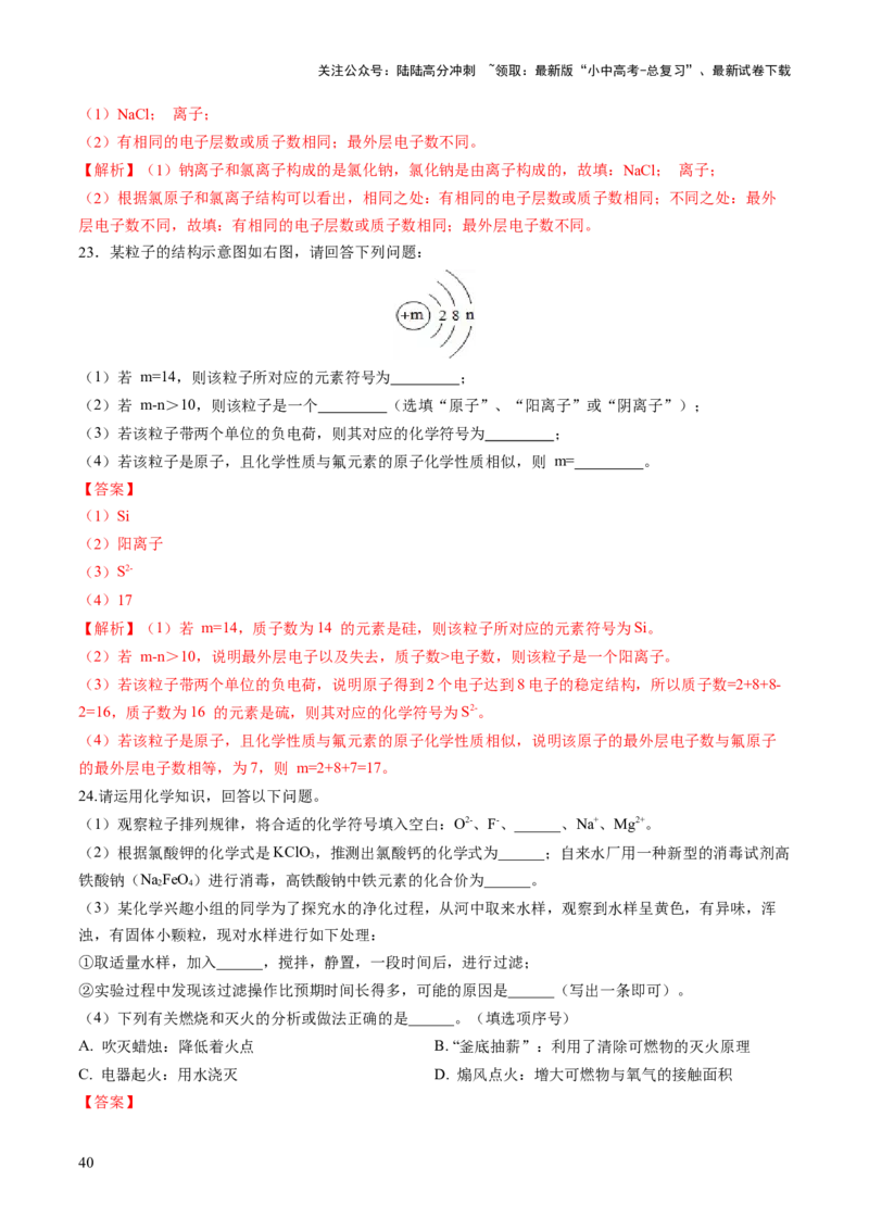 专题10化学式与化学用语（练习）-2024年中考化学一轮复习讲练测（全国通用）（解析版）_02中考总复习（2026版更新中）_05-化学-中考总复习_2024年中考复习资料_一轮复习资料