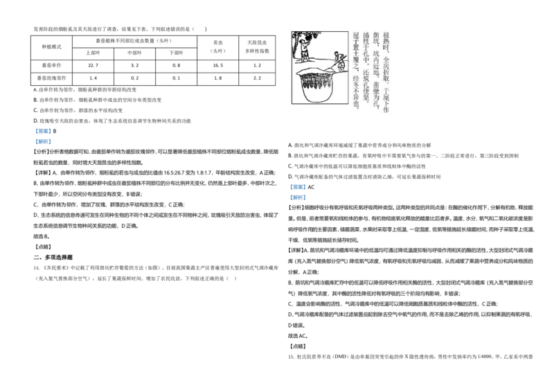 2021年河北高考生物试卷（新高考）（解析版）_全国卷+地方卷_6.生物_1.生物高考真题试卷_2021年高考-生物_2021年新高考河北生物_A3Word版
