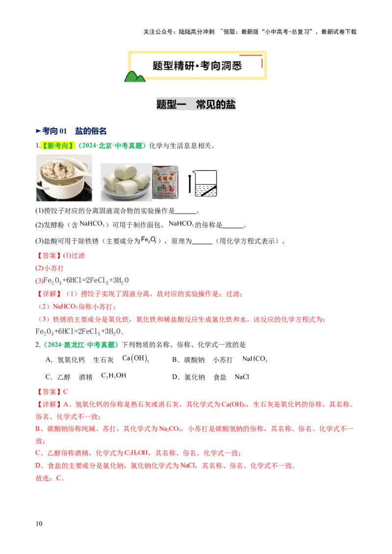 专题10常见的盐（讲义）（解析版）_02中考总复习（2026版更新中）_05-化学-中考总复习_2025年中考复习资料_2025中考化学一轮复习讲义+课件_讲义_专题10常见的盐（讲义）