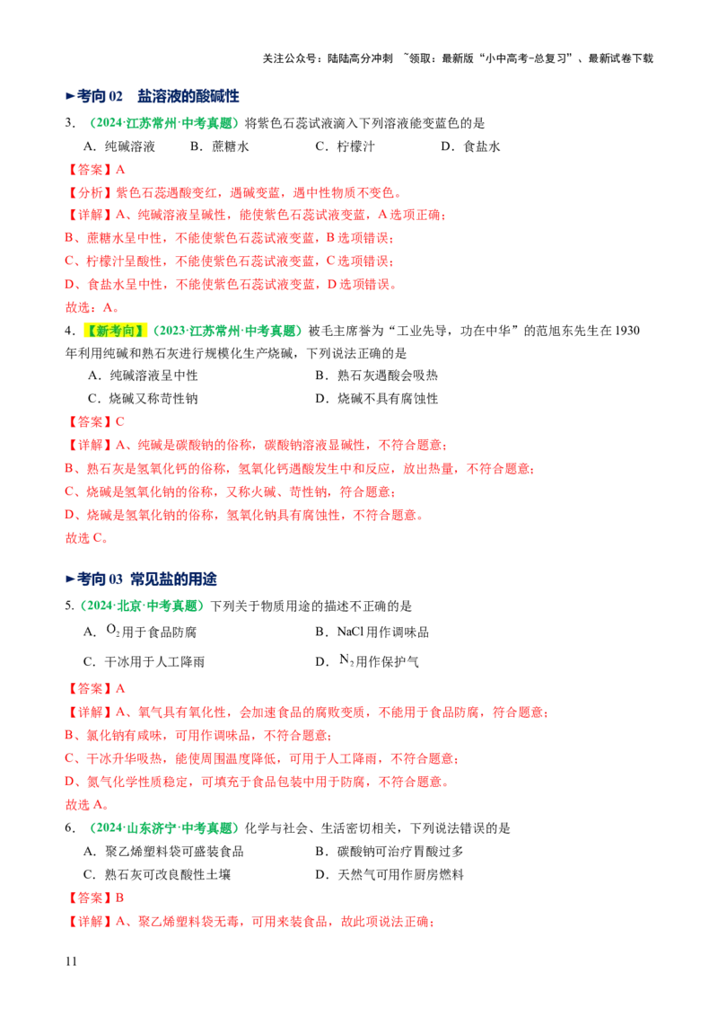 专题10常见的盐（讲义）（解析版）_02中考总复习（2026版更新中）_05-化学-中考总复习_2025年中考复习资料_2025中考化学一轮复习讲义+课件_讲义_专题10常见的盐（讲义）