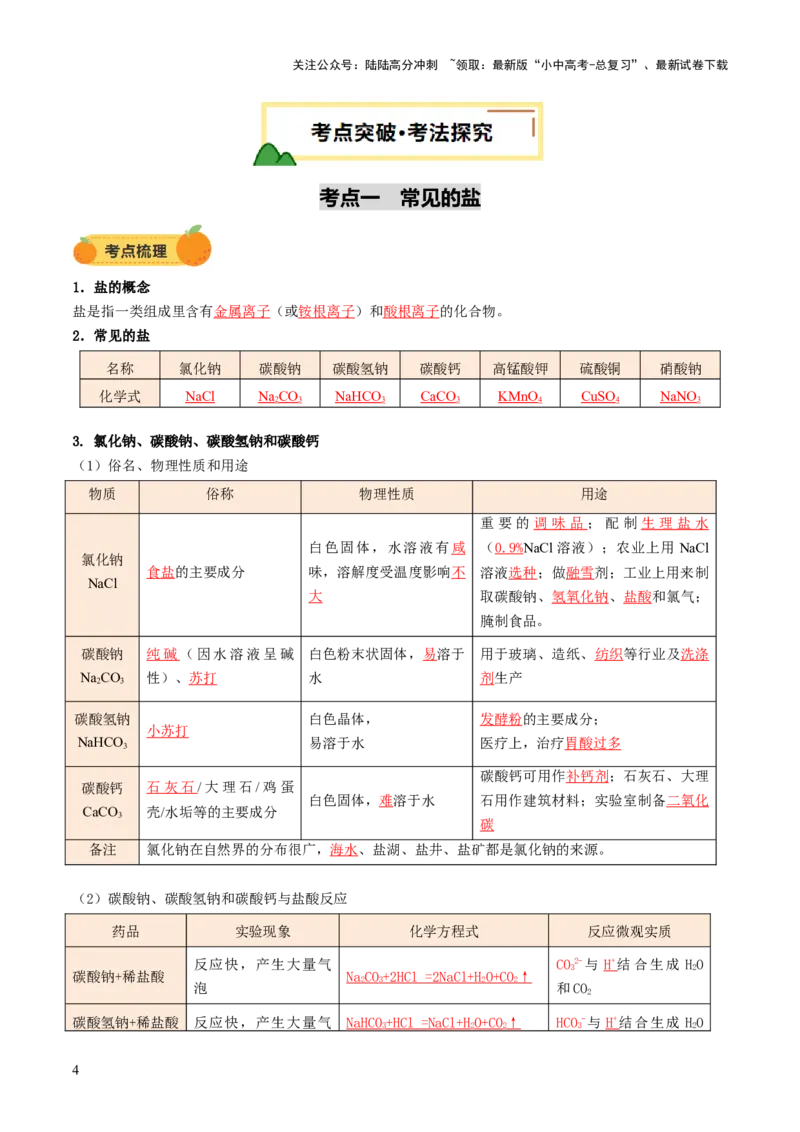 专题10常见的盐（讲义）（解析版）_02中考总复习（2026版更新中）_05-化学-中考总复习_2025年中考复习资料_2025中考化学一轮复习讲义+课件_讲义_专题10常见的盐（讲义）