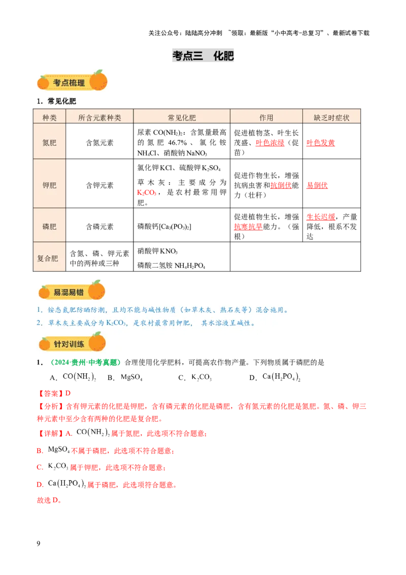 专题10常见的盐（讲义）（解析版）_02中考总复习（2026版更新中）_05-化学-中考总复习_2025年中考复习资料_2025中考化学一轮复习讲义+课件_讲义_专题10常见的盐（讲义）