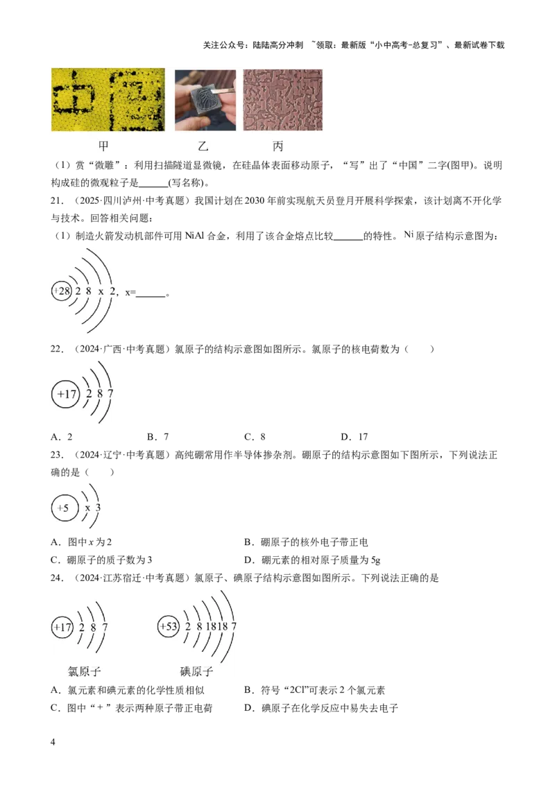 专题10微粒构成物质（原卷版）_02中考总复习（2026版更新中）_05-化学-中考总复习_2026年中考复习（更新中）_好题汇编三年（2023-2025）中考化学真题分类汇编（全国通用）