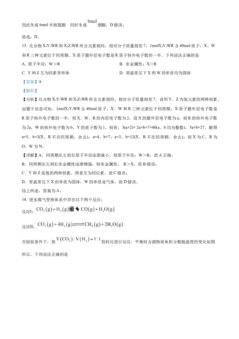 2023年高考化学真题（重庆自主命题）（解析版）_全国卷+地方卷_5.化学_1.化学高考真题试卷_2023年高考-化学_2023年重庆自主命题