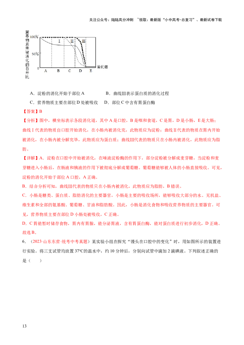 专题10人体的营养（解析版）_02中考总复习（2026版更新中）_08-生物-中考总复习_2024年中考复习资料_一轮复习_❤备战2024年中考生物一轮复习考点帮（全国通用）_练习