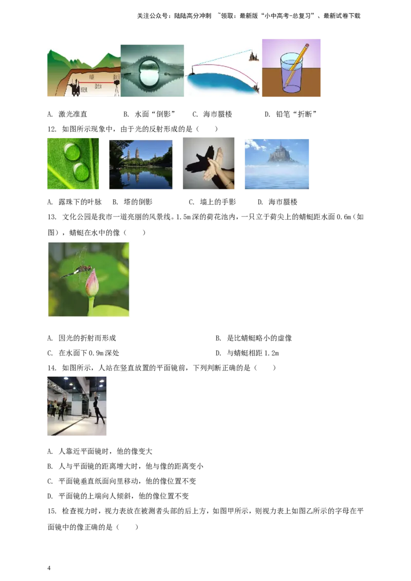 专题10光现象情景类问题（原卷版）_02中考总复习（2026版更新中）_04-物理-中考总复习_2024年中考复习资料_二轮复习