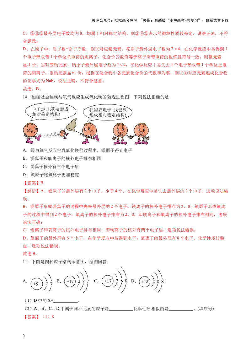 专题11构成物质的微粒元素（练习）（解析版）_02中考总复习（2026版更新中）_05-化学-中考总复习_2025年中考复习资料_2025中考化学一轮复习讲义+课件_练习