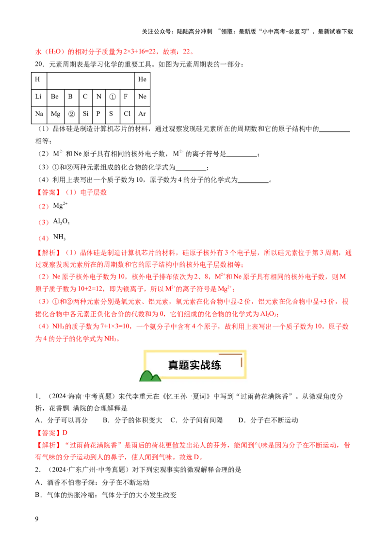 专题11构成物质的微粒元素（练习）（解析版）_02中考总复习（2026版更新中）_05-化学-中考总复习_2025年中考复习资料_2025中考化学一轮复习讲义+课件_练习