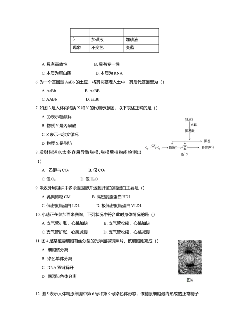 2018年上海市高中毕业统一学业考试生物试卷（原卷版）_全国卷+地方卷_6.生物_1.生物高考真题试卷_2008-2020年_地方卷_上海高考生物真题01-20