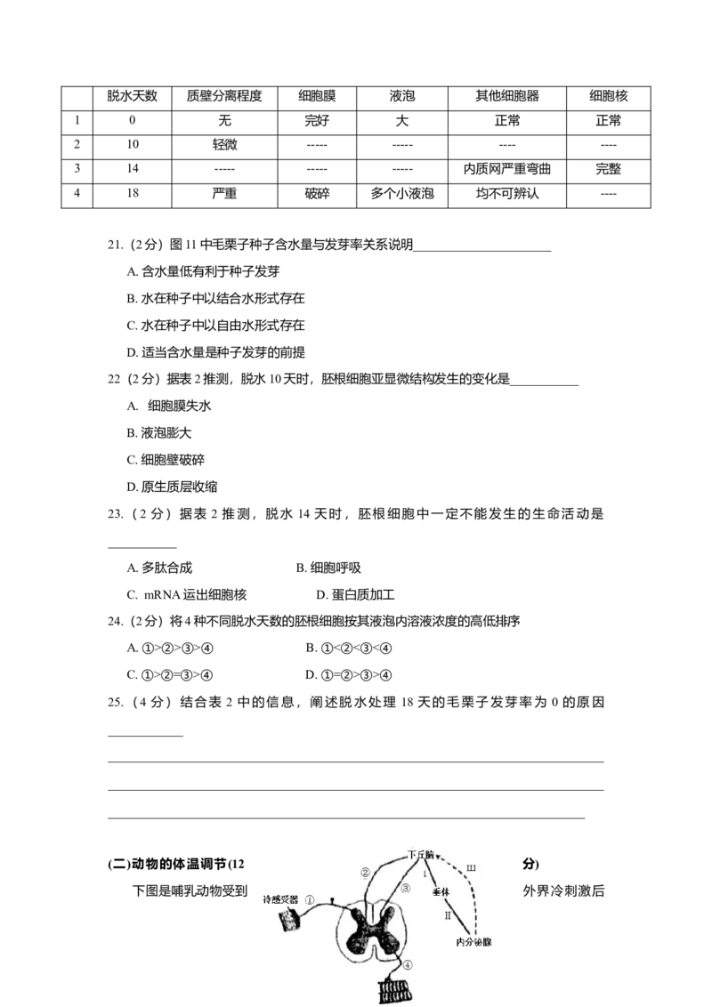 2018年上海市高中毕业统一学业考试生物试卷（原卷版）_全国卷+地方卷_6.生物_1.生物高考真题试卷_2008-2020年_地方卷_上海高考生物真题01-20