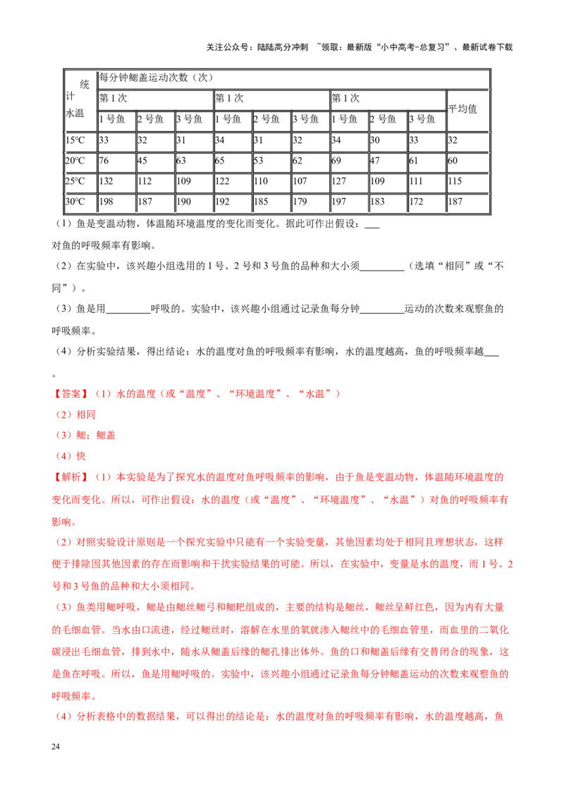 专题10&nbsp;植物、动物和微生物类群（解析版）_02中考总复习（2026版更新中）_08-生物-中考总复习_2024年中考复习资料_专项复习_完三年（2021-2023）中考生物真题分项汇编（全国通用）